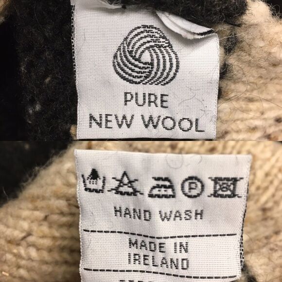 WOOL Ireland Donegal Chunky Knit Button Front Cardigan Sweater Black L - Picture 8 of 8